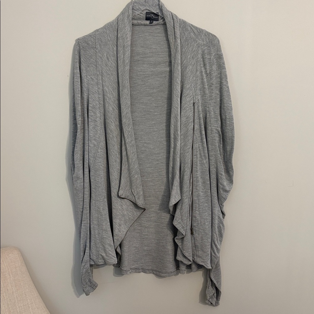 Market & Spruce Asymmetrical Heather Gray Knit Cardigan Size Medium